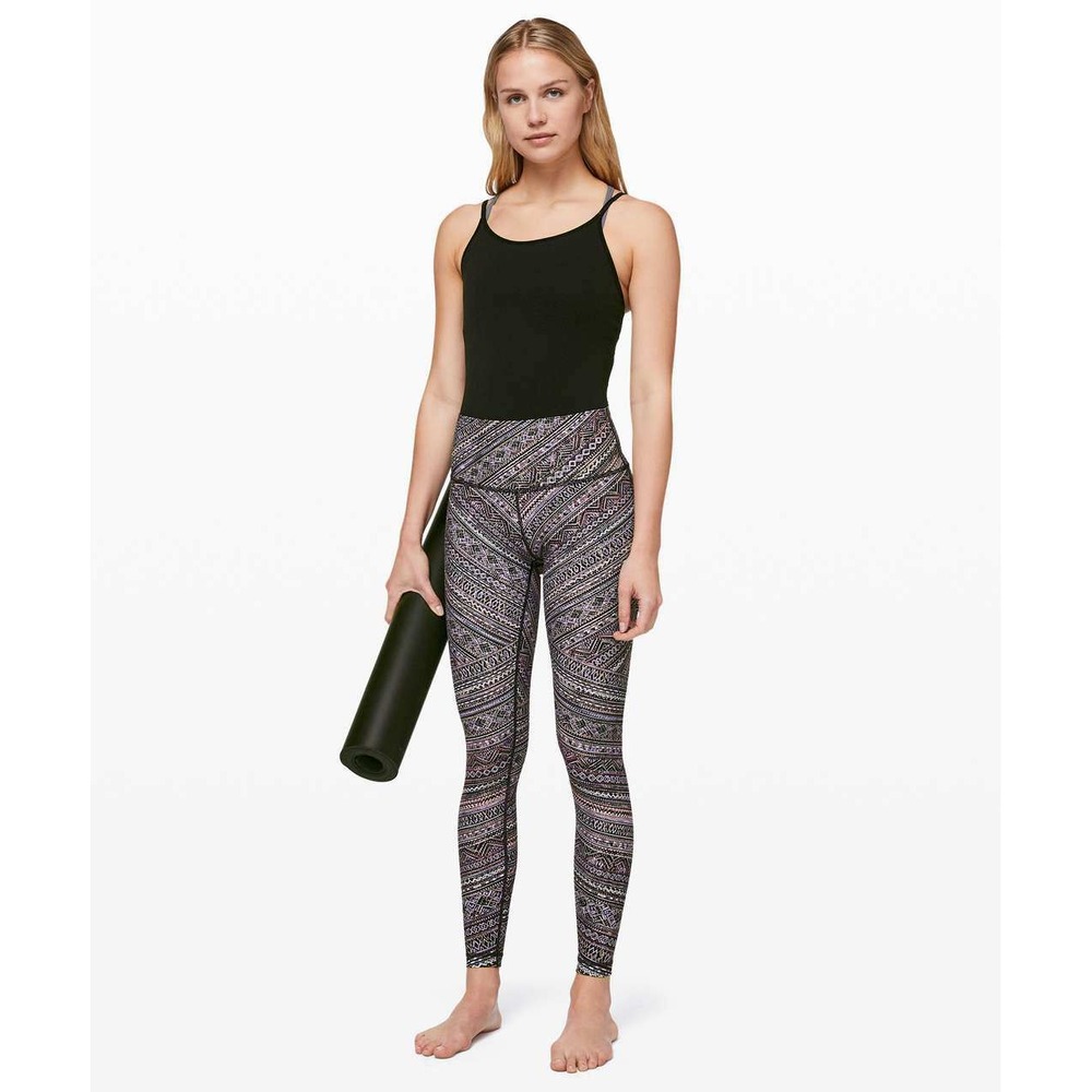 Lululemon Wunder Under Tribal Pace Leggings White Black High-Rise Luxtreme Sz 2